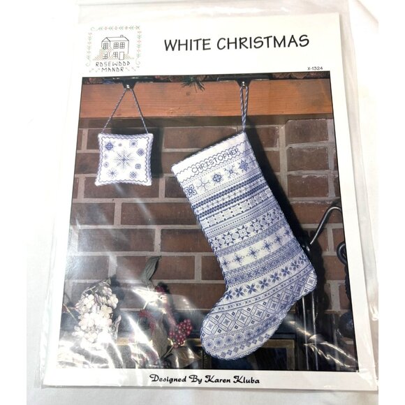 Rosewood Manor White Christmas Stocking Cross Stitch Pattern Designed By Karen K - Picture 1 of 3
